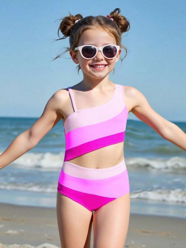1pc Young Girls' One-Piece Swimsuit, Fashionable Beach Swimming Costume
