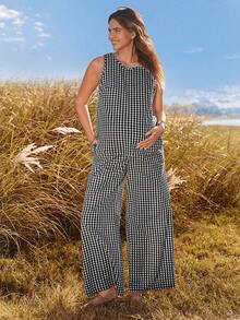 Boho Mama Bộ đồ bầu 2 mảnh không tay cổ tròn dáng rộng thoải mái - màu đen - Xem 6