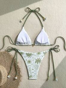 Swim Vcay Bộ đồ bơi bikini hở lưng in họa tiết cây cọ mùa hè dành cho nữ - Nhiều màu - Xem 2