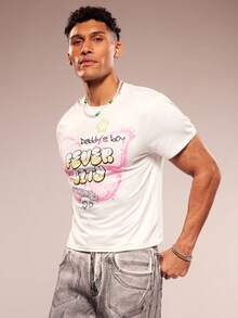 FeverCity 男士字母蝴蝶印花圆领短袖休闲百搭T恤 - 白色 - 查看 5