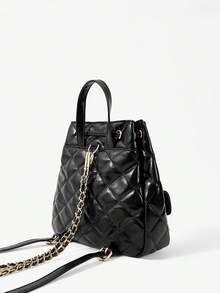 SHECARRY 女士菱形绗缝时尚双肩包，多口袋设计，适合通勤 - 黑色 - 查看 5