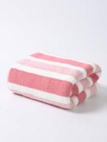 2pcs Simple Wide Striped Coral Velvet Soft, Water Absorbing, Non Shedding (Light And Thin) LWiping Headbands, Handkerchiefs, Washing Face And Bathing Towels Bathroom Decoration 40 * 80 Towels+90 * 170 Large Bath Towels Set - Multicolor - View 7