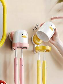 Zazumi 吸盘式牙刷架，奶油色，壁挂式，无需钻孔，浴室收纳架，轻松旋转锁定，强力吸附，滴水晾干，现代美观，节省空间，台面必备 - 彩色 - 查看 14