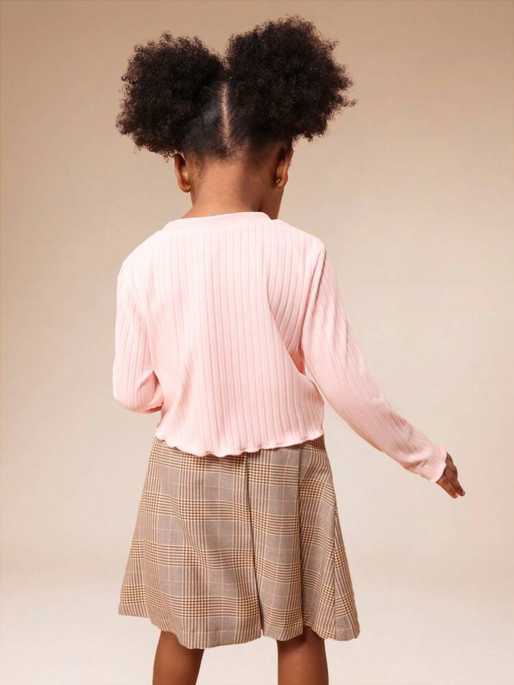 Ribbed Long Sleeve Crop Top With Bear Embroidery