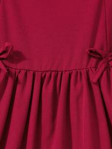 女童红色吊带蝴蝶结A字休闲度假时尚街头风连衣裙，春夏新品 - 酒紅色 - 查看 5