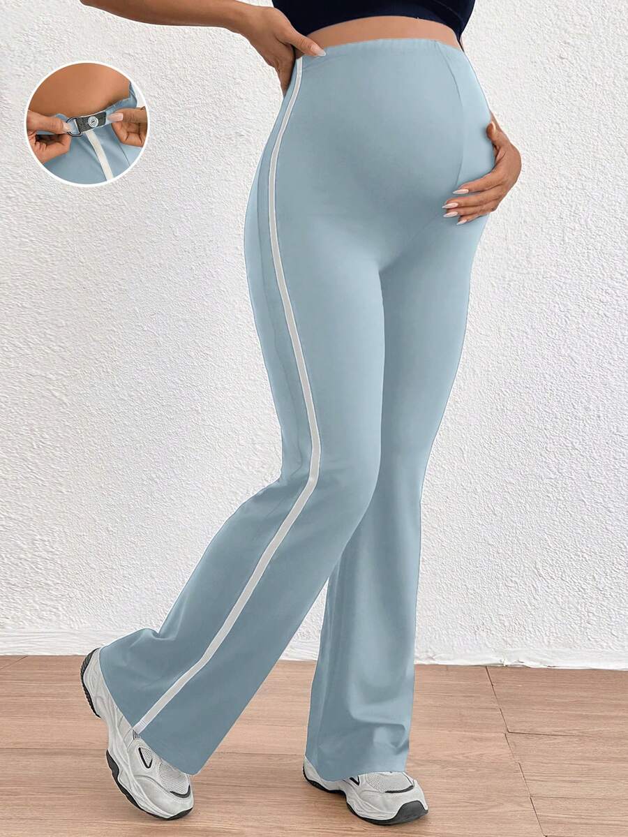 SHEIN Maternity Adjustable High Waist Flare Legs Pants - Blue - View 1