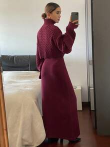 Livesso Women's Turtleneck Sweater Dress With Casual Mini Skirt, Suitable For Christmas Party Dress - Red - View 2