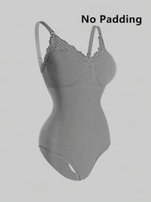 SHAPORA 1pc Women's 2025 Bestselling Seamless Minimalist Solid Color Fashionable Comfortable High Cost-Effective High Quality Plus Size Jumpsuit - Grey - View 3