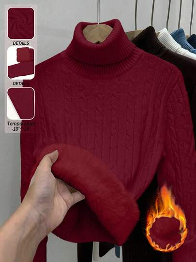 Franclia New Autumn/Winter Simple Elegant Versatile Lined Thick Turtleneck Pullover Sweater For Women