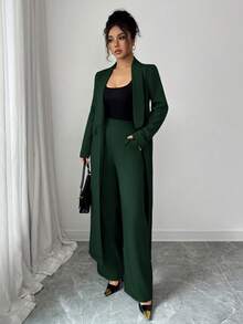 Elenzga 两件套：女士优雅翻领长袖长款外套搭配直筒裤两件套，精致优雅，适合办公室、通勤、街头风、法式浪漫、休闲、中东复古、下午茶、派对、感恩节、返校季、秋冬季等场合。 - 綠色 - 查看 5