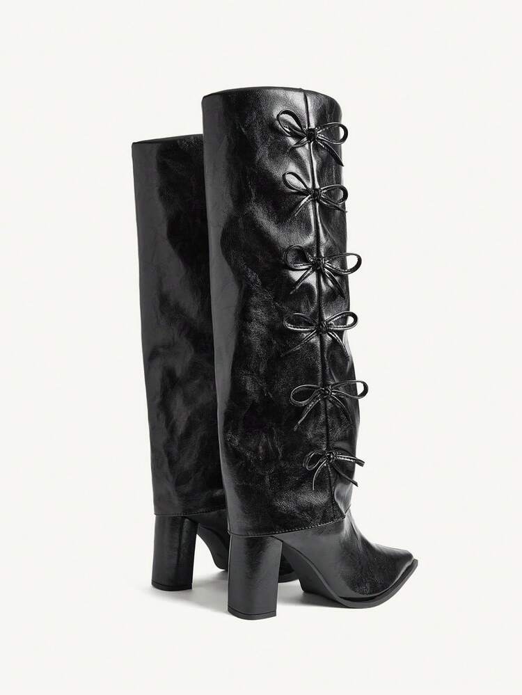 CUCCOO CHICEST Botas de tobillo con tacón grueso y decoración de lazo para mujer, estilo de moda para ir al trabajo