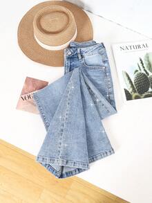 HIMARRI Mujer brillo Pantalón con brillos Mezclilla mujer mezclilla ropa vaquera de mujer denim pantalones para mujer outfit vaquero mujer pantalón de brillos pantalón de brillos - Azul - Ver 1