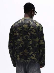 SUMWON Camouflage Long Sleeve T-Shirt With Red Script Print Regular Fit Crew Neck Streetwear Urban Style Casual Top - Multicolor - View 2