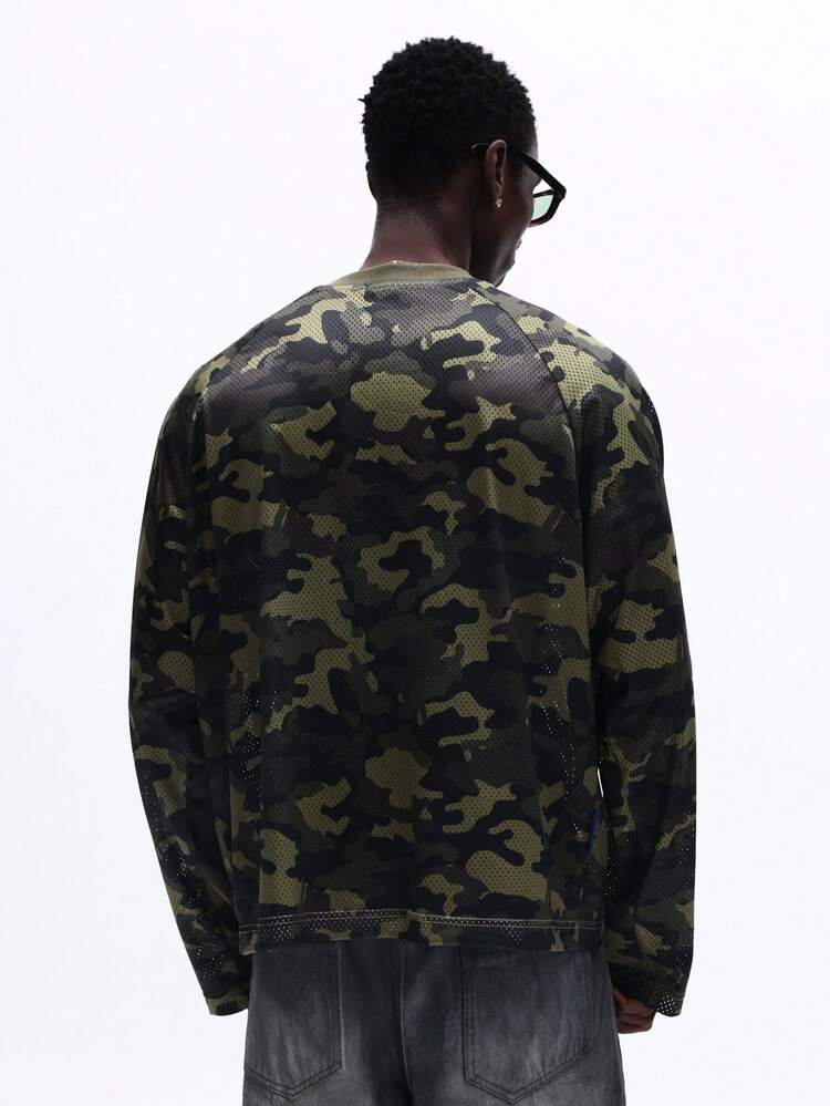 Camouflage Long Sleeve Tee With Red Script