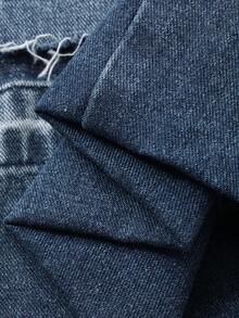 DAZY 女士做旧水洗阔腿牛仔裤，带口袋和撞色裤脚，适合春秋季的休闲街头风长裤，Y2K风格 - 藍色 - 查看 8