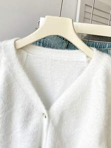 Sparklyn 少女纯色V领长袖前开襟针织开衫