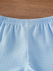 Souflis Souflis 2件套婴儿/男童杏色宽松纽扣撞色罗纹袖口领短袖polo衫配松紧腰短裤套装，夏季，童装，幼儿服装，婴儿套装，男婴套装，婴儿衬衫，幼儿短裤，3个月-3岁 - 淺藍色 - 查看 6