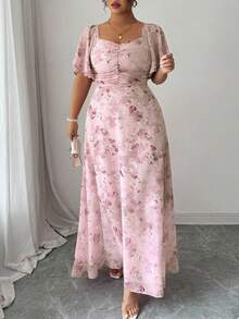 Modelyn 女士雪纺蝴蝶印花蝙蝠袖百褶甜美法式夏装