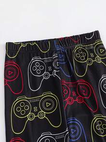 SHEIN Bộ đồ ngủ 2 món cho bé trai tuổi teen, thoải mái, in hình tay cầm chơi game, cổ tròn, tay dài và quần legging. - màu đen - Xem 10