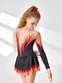 少女体操服，活力火焰印花设计，高弹舒适面料，多层锯齿状下摆，充满活力和激情的体操服 - 彩色 - 查看 5