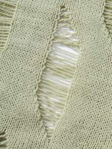 Manfinity Homme Men's Semi-Sheer Green Knitwear Round Neck Sweater With Ripped Details Drop Shoulder Long Sleeve Regular Fit - Green - View 4