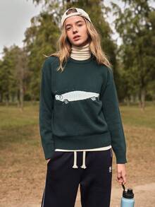 SHEIN In My Nature 常规版型长袖针织套头衫 - 綠色 - 查看 5