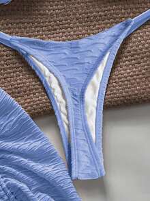 Swim Vcay Women's Summer Beach Textured Halter Bikini & Starfish Swimsuit 3pcs Set, Sexy - Blue - View 2