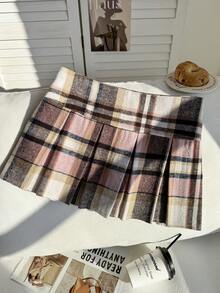 Comfortcana Chân váy xếp ly kẻ caro thường ngày cỡ lớn dành cho nữ, màu hồng, mùa thu/đông - Hồng - Xem 6