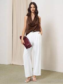 BizChic Women's Plunging Neck Backless Draped Neck Blouse, Suitable For Urban Commute, Business, Casual, Office Wear, Party, Gathering, Summer, Valentine's Day, Elegant