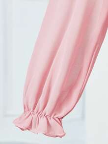 Elegant Chiffon Long Sleeve Pearl Decor Long Dress For Teenage Girls, Suitable For Wedding, Prom, Birthday Party, Christmas, Halloween, Back To School, Graduation