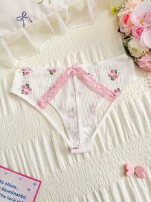 SHEIN 1条纯真花卉蕾丝无裆内裤，性感设计，适合年轻女性 - 白色 - 查看 2