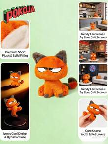 POKOJA LAND 1pc Cute & Cool Kawaii Big-Eyed Orange Cat Plush - Fluffy Stuffed Animal With Expressive Face, Soft Plush Doll For Cuddling, Birthday, Halloween & Christmas Gifts & Adults (Grey Paws & White Belly), Cat Stuffed Animal, Bunny Stuffed Animal Spring To Summer - Multicolor - View 4