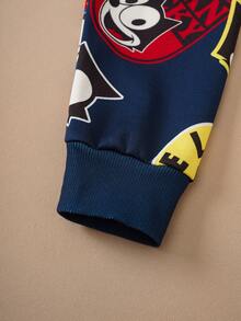 Felix The Cat X SHEIN Tween Boy Casual Everyday Commute Fashion Street Cute Cartoon Letter Print Sweatshirt, Spring/Autumn - Navy Blue - View 8