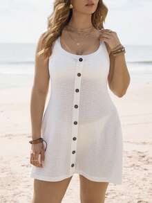 Swim Lushoire 加大码纯色前扣沙滩罩衫 - 白色 - 查看 4