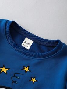 Mr Men Little Miss X SHEIN Tween Boy Casual Cartoon & Letter Graphic Crew Neck Sweatshirt, Autumn - Blue - View 3