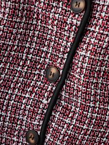 SHEIN 少女千鸟格V领单排扣上衣和短裤时尚假日旅行套装 - 紅色 - 查看 5