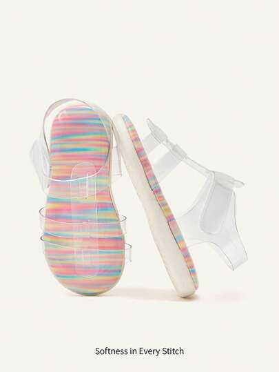 Cozy Pixies 1双时尚百搭可爱夏季沙滩度假透明果冻休闲平底凉鞋，适合婴幼儿女童