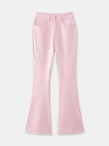 lacRébo Pink High Waisted Straight Leg Jeans  Spring Summer Going Out Outfits Party Pants Pink Jeans French Style Parisian Style - Pink - View 7