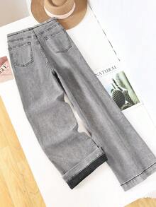HIMARRI Jeans wide leg mujer Denim Ropa vaquera Mezclilla mujer Pantalón con brillos mezclilla de mujer Pantalones para mujer outfit vaquero - Gris - Ver 2