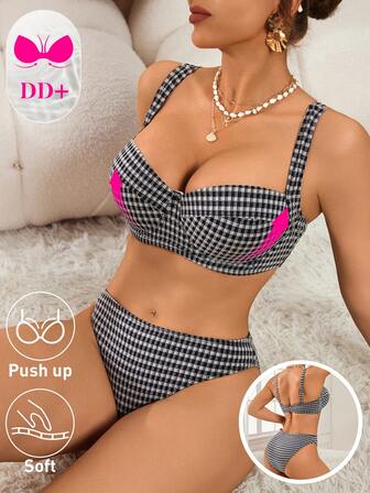 Swim DD+ Women's Plaid Bikini Set For Beach Vacation
