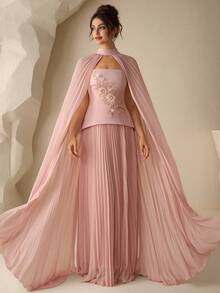 Coutiva High-End Embroidered Fitted Dress, Elegant Lady Style - Pink - View 3