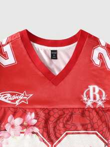 ROMWE MEN Prep Men's Sports Jersey Short Sleeve T-Shirt, Mesh Fabric Patchwork, Summer Spring/Summer - Red - View 2