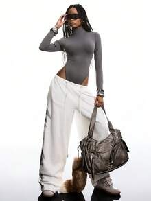 LYSMO 女士休闲纯色长袖紧身衣，秋季 - 灰色 - 查看 6