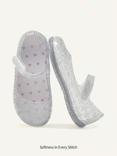 Cozy Pixies 1 par de sandalias planas de cristal transparente con estilo de princesa, versátiles y a la moda para verano, para bebé, playa y vacaciones