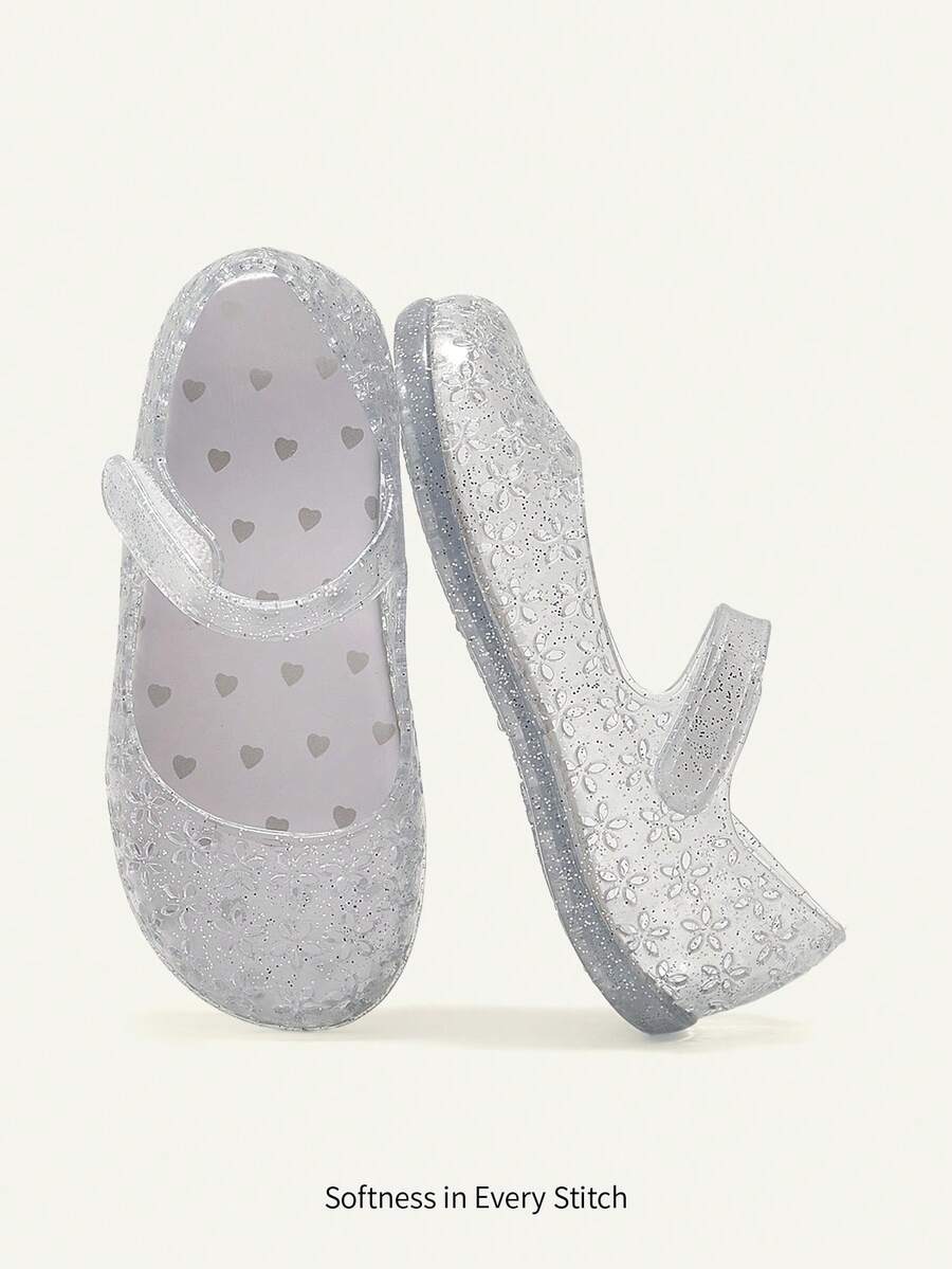 Cozy Pixies 1双夏季时尚百搭可爱公主风透明水晶平底凉鞋，适合宝宝、沙滩和度假穿着 - 無色 - 查看 1