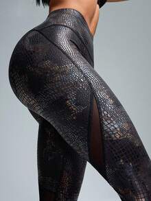 Innovista Classic Animal Print Metallic Animal Glitter Fitness Sports Leggings High Waist Daily Sports Leisure Yoga HIIT Training Office To Gym Gala Night High Stretch Leggings Sports Pants Clothing Trousers Comfortable Fall Sports Functional Mesh Panel Breathable Hollow Squat Protective Slim Pants Aerobic Exercise Outdoor Sports Anti-UV Anti-Sweat Health Utilitarian Chic - Multicolor - View 1