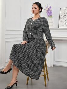 Modelyn Ensemble 2 pièces grande taille pour femmes : veste décontractée à manches longues avec boutons devant et jupe - Noir et Blanc - Voir 7