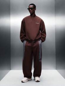 PLAYBOY X SUMWON Wide Leg Fleece Sweatpants With Side Stripes And Relaxed Fit For Casual Comfort And Everyday Wear - Brown - View 4