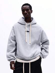 SUMWON 男士套头连帽衫，带抽绳，长袖，常规版型，休闲卫衣，秋冬季必备叠穿单品，纯色 - 淺灰色 - 查看 3