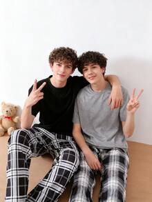 Genkimix Kids 4 件套青少年男孩睡衣套装，黑色和灰色格子短袖上衣和裤子组合，柔软舒适的休闲设计，有弹性且透气的针织面料，可机洗，（2 套单独出售）返校时尚 - 彩色 - 查看 3